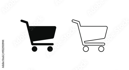 Two shopping cart icons one filled one outlined on a white background