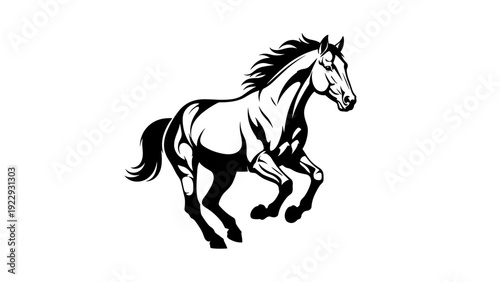 Dynamic Black And White Horse Galloping Silhouette