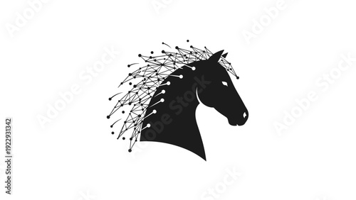 Abstract Horse Head Silhouette with Digital Mane