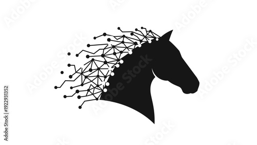 Black Silhouette Horse Head With Digital Network Mane