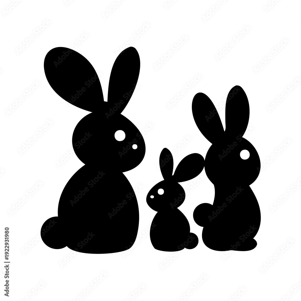 Fototapeta premium A family of three black silhouette rabbits sitting together Vector, illustration
