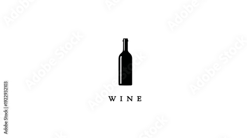 Minimalist Black Wine Bottle Silhouette Icon with "WINE" Text on a Clean White Background, Elegant Graphic Design