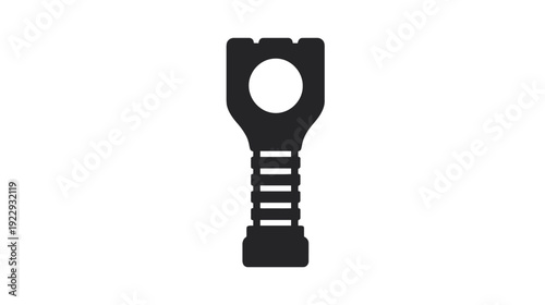 Black electrical cable lug terminal isolated on white. Insulated wire connector component for automotive and industrial use.