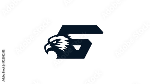 Stylized eagle head with bold letter G logo design on white background, powerful mascot or emblem graphic vector.