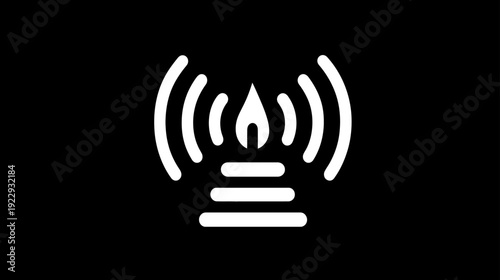 Abstract flame icon with radiating waves, symbolizing spiritual energy, signal, or remembrance on a dark background.
