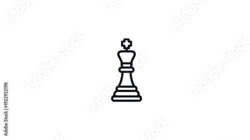 Chess King Piece Line Icon - Outline Vector Symbol for Strategy Game, Leadership, Power, and Royal Authority