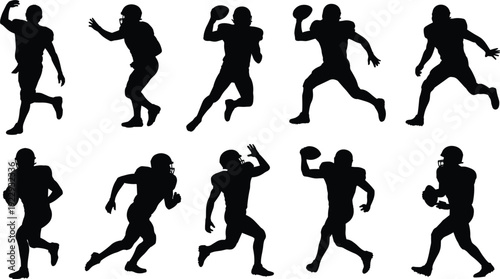 Silhouette Collection Of American Football Players In Action On White Background sport athlete