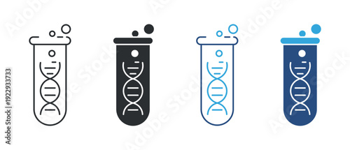 DNA test icon set , Test tube forming DNA spiral inside , vector illustration . 