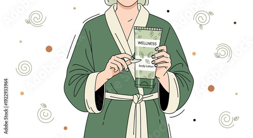 Woman in Robe Holding Wellness Cream Tube, Spa and Self-Care Concept