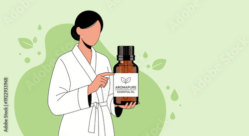 Woman in Robe Holding Essential Oil Bottle, Aromatherapy Concept