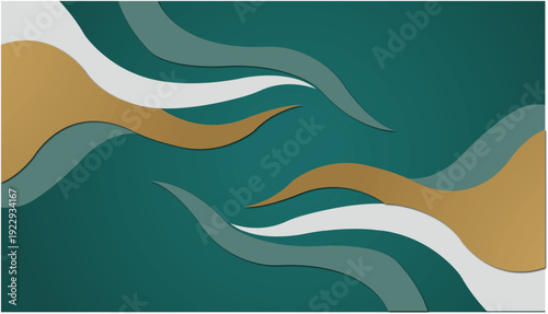 Luxury Emerald and Gold Fluid Waves Abstract Background . vector illustration 