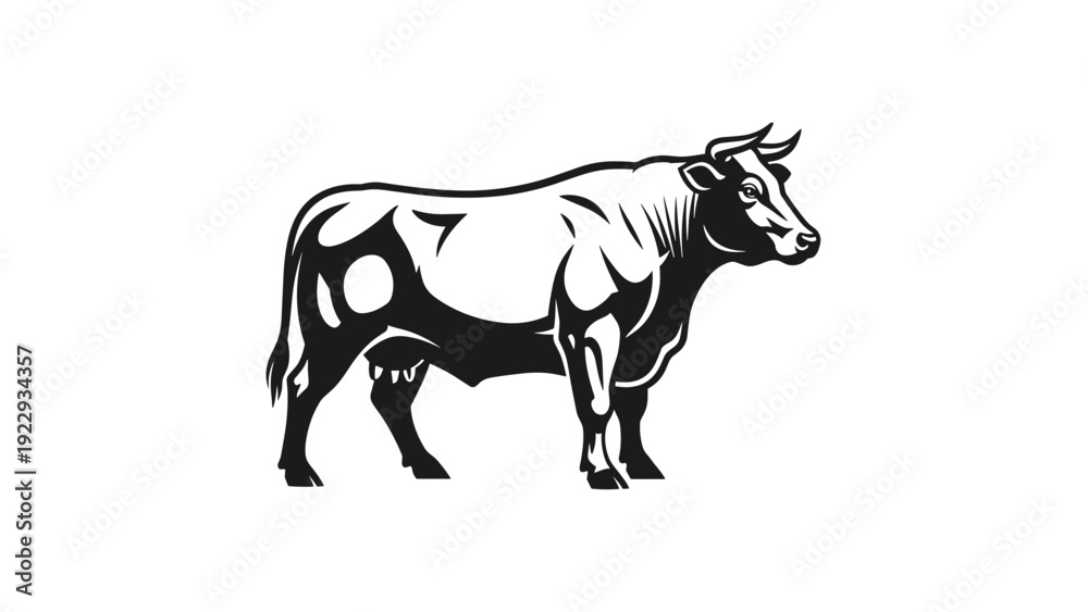 Fototapeta premium Robust Cow Logo Design in Black and White