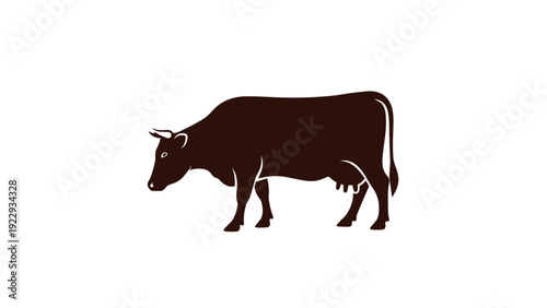 Brown Dairy Cow Silhouette Icon Standing on White