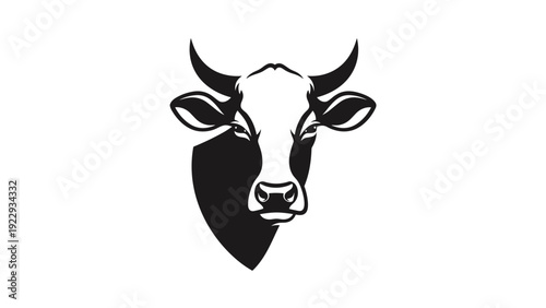 Monochromatic Cow Head Vector Logo Design for Farm and Dairy Branding
