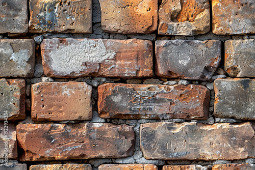 Seamless pattern of bricks with various textures and colors on a wall