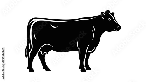 Black Cow Silhouette Vector Icon with Udder on White Background