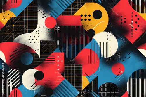 Colorful seamless pattern with shapes and lines on a dark background