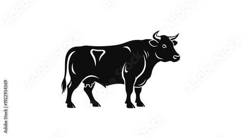 Black Bull or Cow Standing Silhouette Logo Design