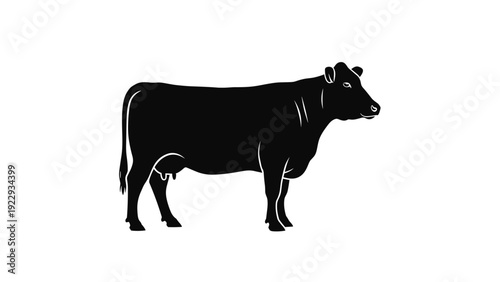 Black Cow Silhouette on White Background
