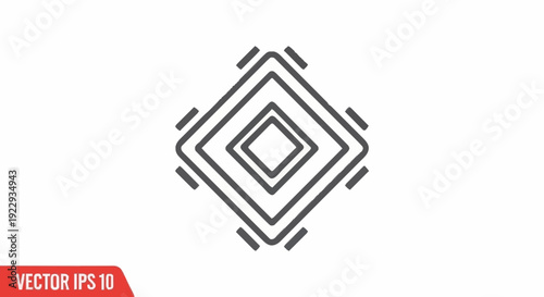 Abstract geometric square icon in minimalist line art, symbolizing digital data flow, network connection, and central target focus for modern technology concepts