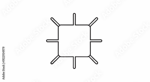 Abstract geometric representation of a square with radiating lines, symbolizing connection, distribution, or outward expansion in a minimalist design concept