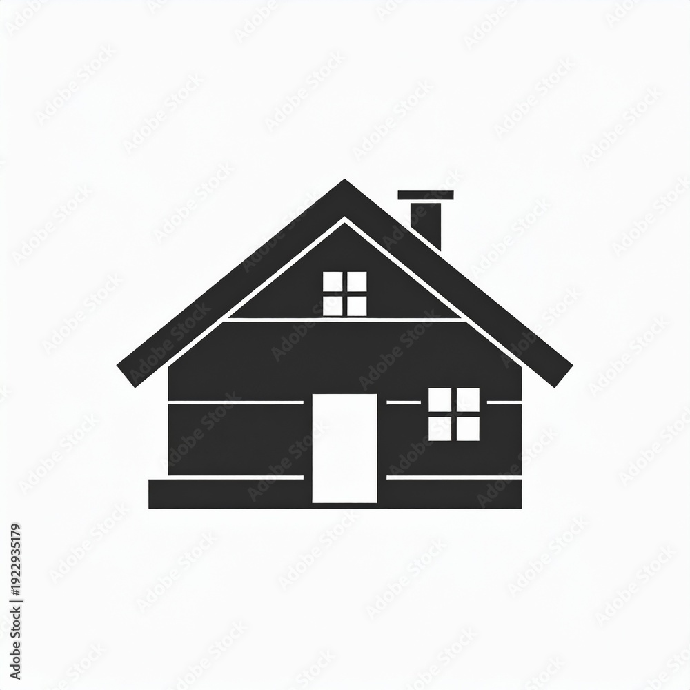 Fototapeta premium Modern minimalist black house icon with chimney and windows flat design vector illustration