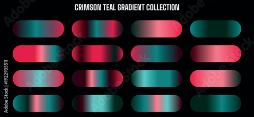 Crimson Teal Gradient Vector Collection, Abstract Color Swatches for UI, Web Design, Social Media Backgrounds