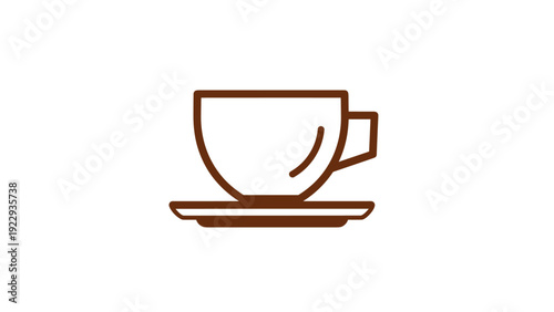 Minimalist Brown Outline Coffee Cup and Saucer Icon