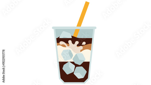 Refreshing Iced Coffee with Cream and Ice Cubes