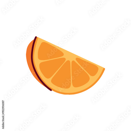 A single juicy orange slice segment isolated on white. High-quality citrus piece showing detailed pulp texture, perfect for juice ads, cocktail menus, and healthy recipe guides.