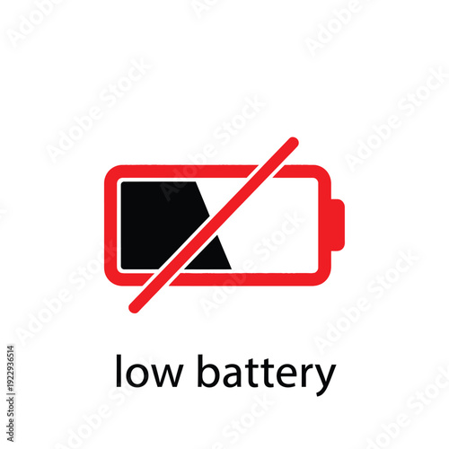 Vector illustration icon low battery icon with red outline and diagonal line