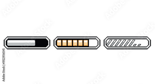 Retro pixelated loading bars set for game interfaces and ui design
