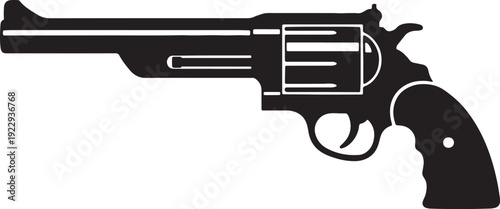 Black silhouette of a revolver handgun with white accents on a white background also transparent background