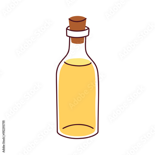 Transparent glass bottle filled with pure olive oil. Versatile kitchen ingredient for healthy cooking, organic product branding, and culinary design.