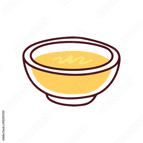 Small bowl filled with golden olive oil. Essential ingredient for healthy cooking, salad dressing, and Mediterranean diet concepts.