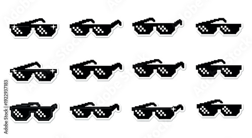Pixel art thug life sunglasses collection with various styles