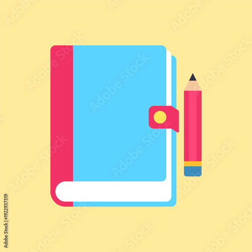 Personal Planner Notebook with Pencil Flat Vector Icon