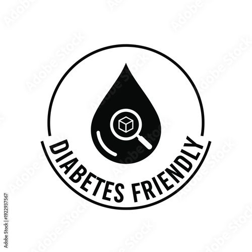 Vector illustration icon diabetes friendly logo design with blood drop and magnifying glass