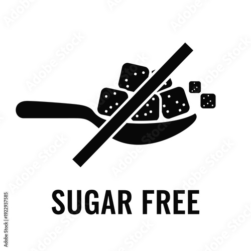 Vector illustration icon sugar free icon with black sugar cubes on a spoon