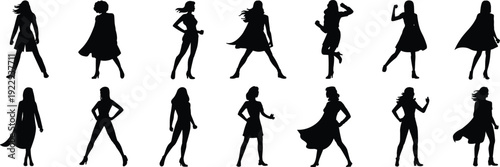 Empowered Female Silhouette Collection: Diverse Women Posing, Fashion Figures, Strong & Confident Character Types, Modern Girls, Power, Independence, Beauty