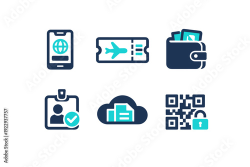 Icon image travel vector document wallet digital simple smartphone generation storage labels