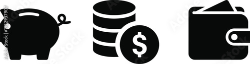 Piggy Bank Coins Wallet Financial Icons Isolated money