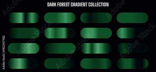 Dark Forest Green Gradient Vector Collection, Emerald Metallic Color Swatches for UI, Web, App Design, Backgrounds, Branding
