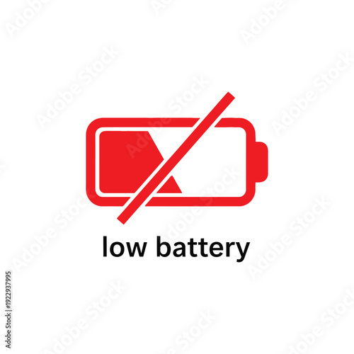 Vector illustration icon low battery warning sign with red battery icon