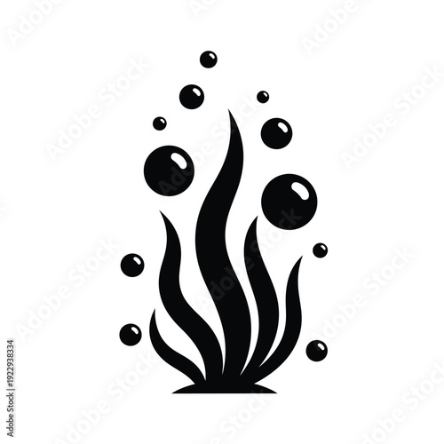 Vector illustration icon black seaweed with bubbles