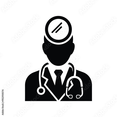 Vector illustration icon silhouette of a doctor with stethoscope and medical hat icon