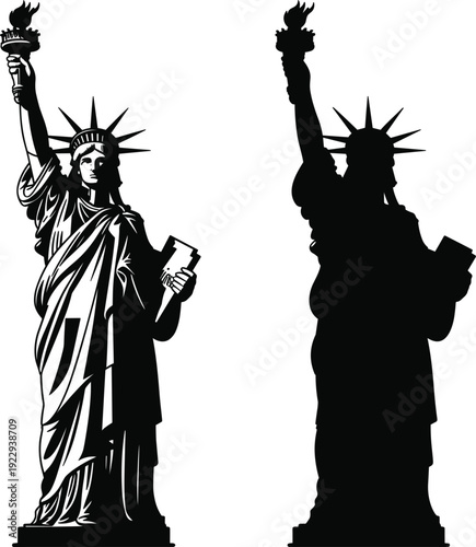 Statue of Liberty Silhouette and Outline vector