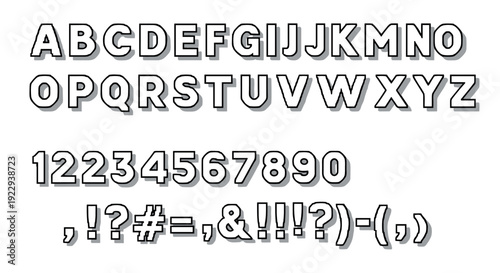 Bold 3d alphabet and numbers with shadows for modern typography designs