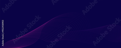 Abstract glowing wave lines on dark blue background. Dynamic wave pattern. Modern flowing wavy lines. Futuristic technology concept. Suit for banner, poster, cover, brochure, flyer, website