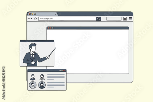 Online learning and virtual meetings concept with a presenter and participants